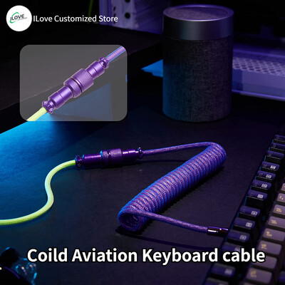 Tekercses billentyűzet USB C kábel mechanikus játékbillentyűzethez, dupla ujjú vezeték, levehető fém Aviator csatlakozóval, töltéssel