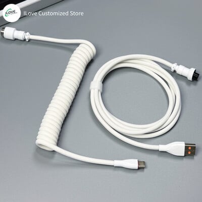 Cablu de tastatură spiralat USB C pentru tastatură mecanică de jocuri Sârmă cu manșon dublu cu conector de aviator metalic detașabil Încărcare