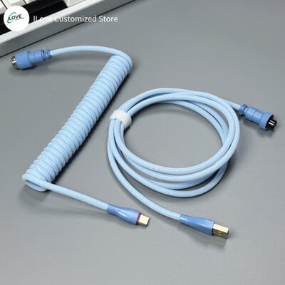 Cablu de tastatură spiralat USB C pentru tastatură mecanică de jocuri Sârmă cu manșon dublu cu conector de aviator metalic detașabil Încărcare