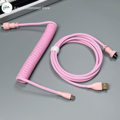 Cablu de tastatură spiralat USB C pentru tastatură mecanică de jocuri Sârmă cu manșon dublu cu conector de aviator metalic detașabil Încărcare