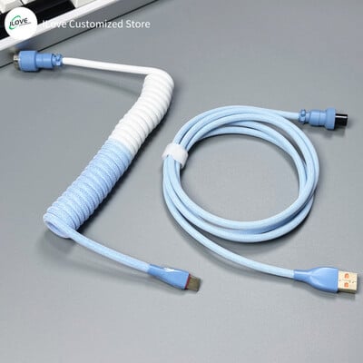 Cablu de tastatură spiralat USB C pentru tastatură mecanică de jocuri Sârmă cu manșon dublu cu conector de aviator metalic detașabil Încărcare