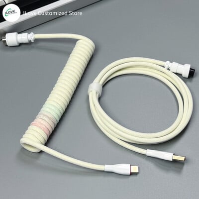 Cablu de tastatură spiralat USB C pentru tastatură mecanică de jocuri Sârmă cu manșon dublu cu conector de aviator metalic detașabil Încărcare