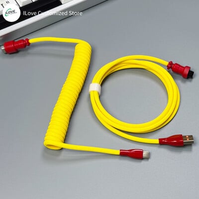 Cablu de tastatură spiralat USB C pentru tastatură mecanică de jocuri Sârmă cu manșon dublu cu conector de aviator metalic detașabil Încărcare