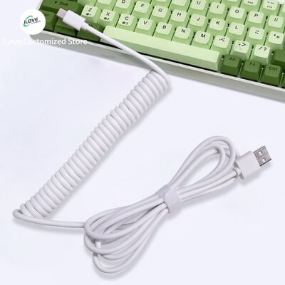 Cablu de tastatură spiralat USB C pentru tastatură mecanică de jocuri Sârmă cu manșon dublu cu conector de aviator metalic detașabil Încărcare