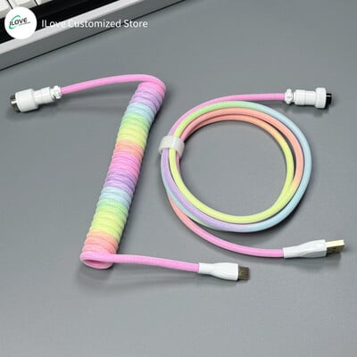 Cablu de tastatură spiralat USB C pentru tastatură mecanică de jocuri Sârmă cu manșon dublu cu conector de aviator metalic detașabil Încărcare