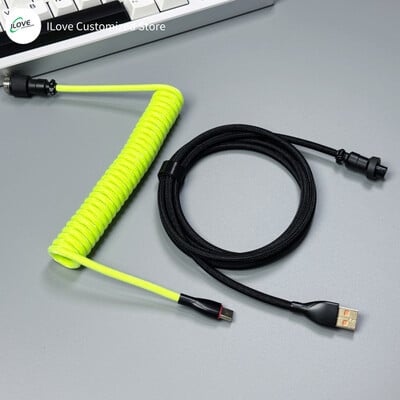 Cablu de tastatură spiralat USB C pentru tastatură mecanică de jocuri Sârmă cu manșon dublu cu conector de aviator metalic detașabil Încărcare