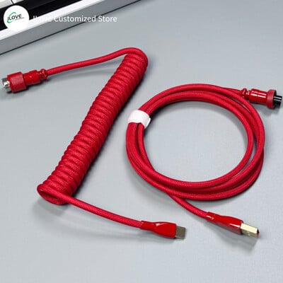 Cablu de tastatură spiralat USB C pentru tastatură mecanică de jocuri Sârmă cu manșon dublu cu conector de aviator metalic detașabil Încărcare