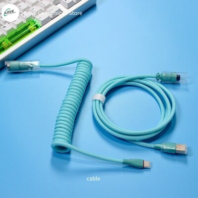 Cablu de tastatură spiralat USB C pentru tastatură mecanică de jocuri Sârmă cu manșon dublu cu conector de aviator metalic detașabil Încărcare