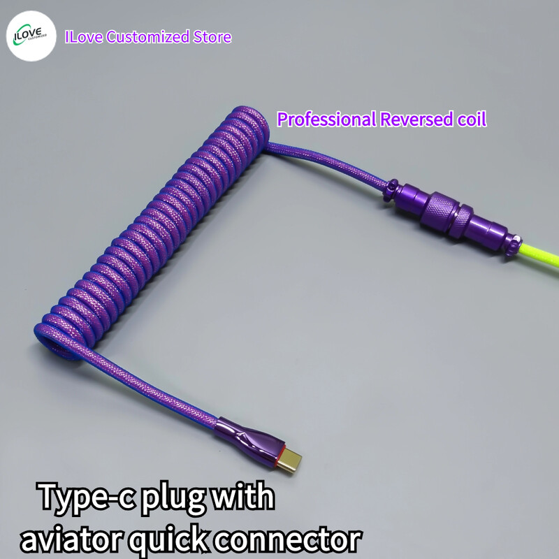Cablu de tastatură spiralat USB C pentru tastatură mecanică de jocuri Sârmă cu manșon dublu cu conector de aviator metalic detașabil Încărcare