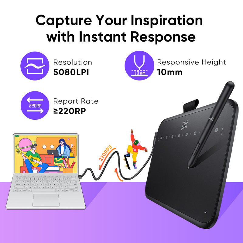 XPPen Deco 640 graafika tahvelarvuti 16K rõhutasemega 16x9cm joonistusala 8 klahviga 60 kaldega OSU mängu jaoks Android Windows Mac