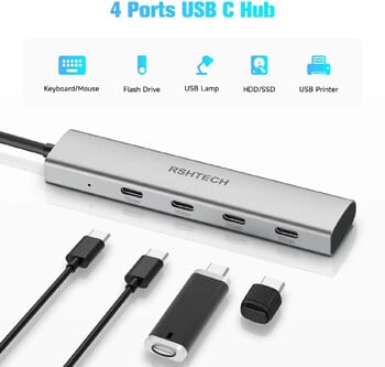 RSHTECH USB C Hub USB 3.1/3.2 Gen2 Hub 10Gbps 4-Port USB C Splitter Φορητό αλουμίνιο USB Type C σε USB C για MacBook