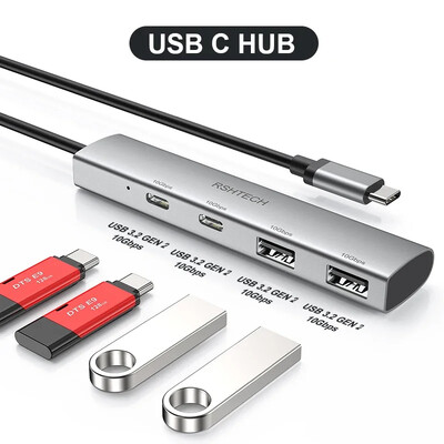 RSHTECH USB C Hub USB 3.1/3.2 Gen2 Hub 10Gbps 4-Port USB C Splitter Prijenosni aluminijski USB Type C na USB C adapter za MacBook