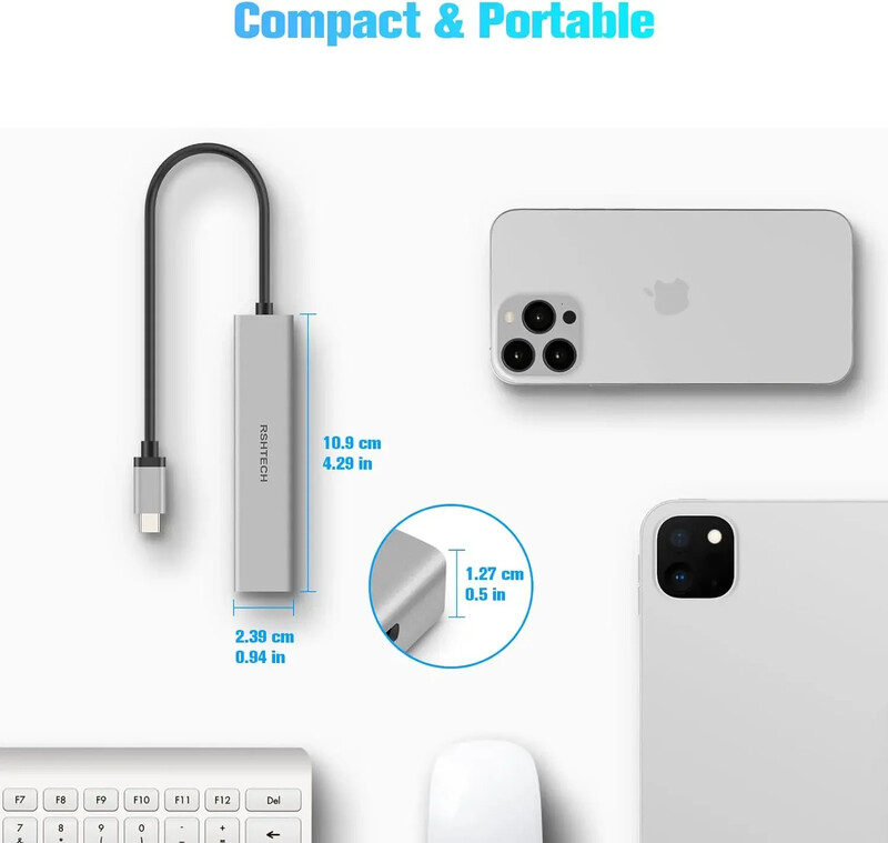 RSHTECH USB C Hub USB 3.1/3.2 Gen2 Hub 10Gbps 4-Port USB C Splitter Prijenosni aluminijski USB Type C na USB C adapter za MacBook