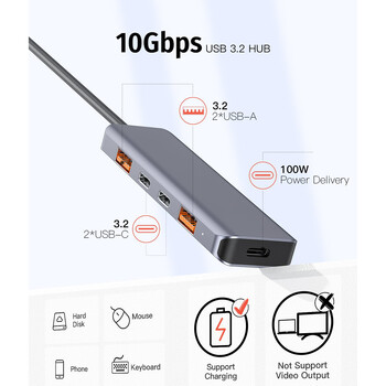 Getatek USB C хъб 10Gbps USB C сплитер 100W мощност за зареждане USB 3.2 хъб за лаптоп MacBook Air/Pro iPhone 15/15 Pro/15 Pro Max