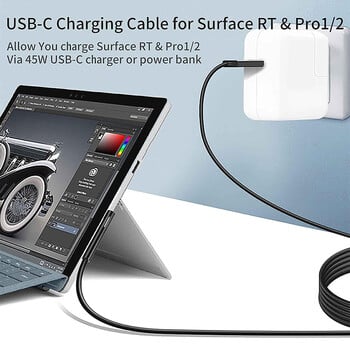 USB Type-C кабел за бързо зареждане работи с 15V/3A USB-C PD протокол зарядно устройство Захранващ адаптер, съвместим с Surface Pro1/2 RT