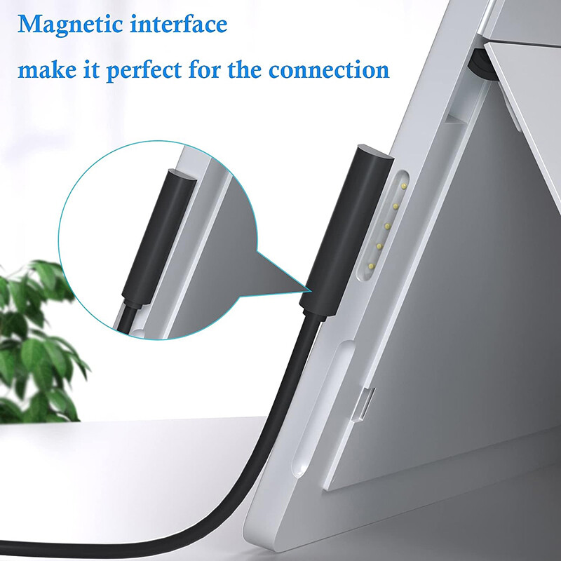 USB Type-C ātrās uzlādes kabelis darbojas ar 15V/3A USB-C PD protokola lādētāja strāvas adapteri, kas ir savietojams ar Surface Pro1/2 RT