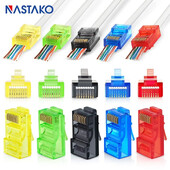 Farby priechodných konektorov RJ45, konektor Cat5e Cat6, modulárny konektor RJ45 s jednoduchým priechodným konektorom pre pevný lankový kábel UTP, sieťový LAN kábel