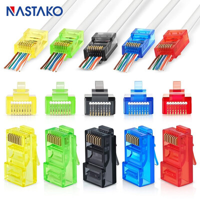Farby priechodných konektorov RJ45, konektor Cat5e Cat6, modulárny konektor RJ45 s jednoduchým priechodným konektorom pre pevný lankový kábel UTP, sieťový LAN kábel