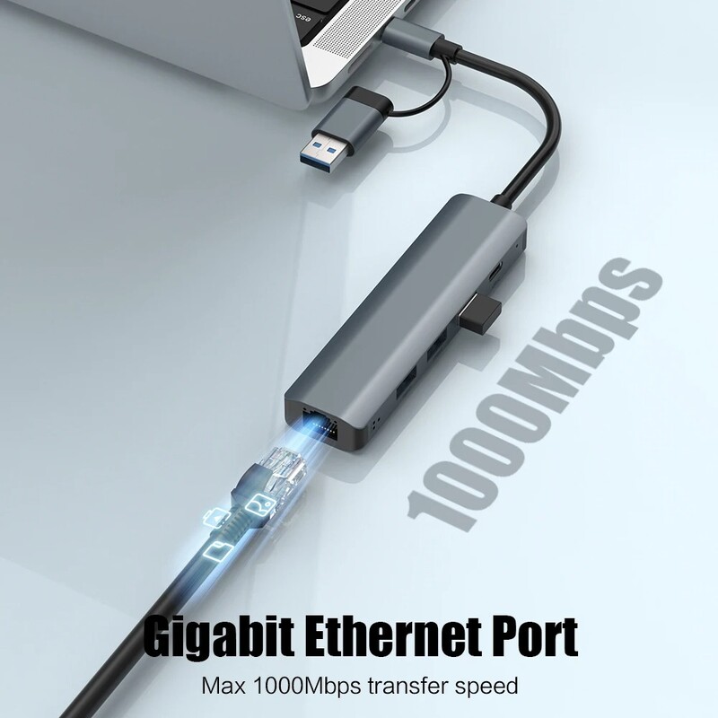 USB C HUB USB-C USB-A viacportový adaptér typu C USB 3.0 prenos dát Gigabit Ethernet RJ45 dokovacia stanica pre Mac Book Pro