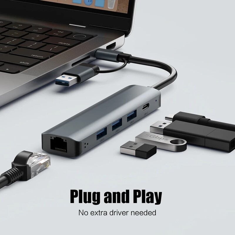 USB C HUB USB-C USB-A viacportový adaptér typu C USB 3.0 prenos dát Gigabit Ethernet RJ45 dokovacia stanica pre Mac Book Pro