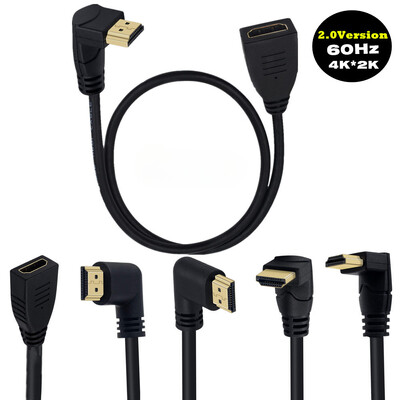 180 cm su HDMI suderinamas vyriškas ir moteriškas 90 laipsnių 2,0 V ilgintuvas 4K * 2K 60 HZ, naudojamas HD TV LCD nešiojamajam kompiuteriui PS3 projektoriui