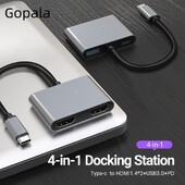Gopala USB C na dvostruki HDMI adapter 4K@30Hz s USB 3.0, 100W PD podrška za MacBook Pro Air Dell (MST podržava samo Windows)
