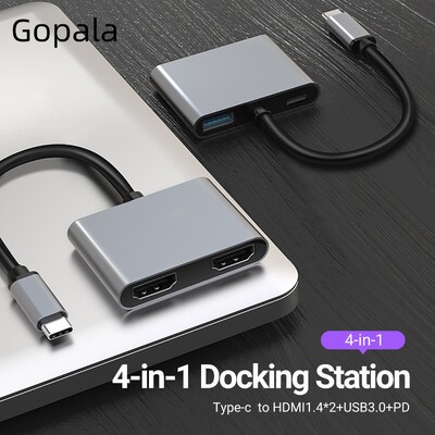 Gopala USB C-kettős HDMI-adapter 4K@30Hz USB 3.0-val, 100 W PD támogatás MacBook Pro Air Dell-hez (csak az MST támogatása Windows)