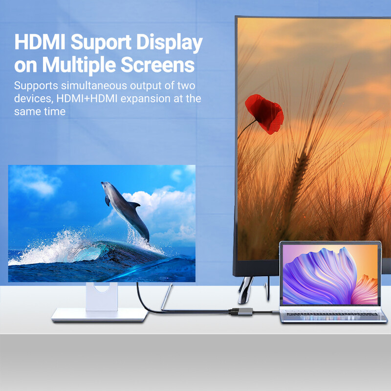 Gopala USB C na dvostruki HDMI adapter 4K@30Hz s USB 3.0, 100W PD podrška za MacBook Pro Air Dell (MST podržava samo Windows)