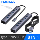 Σταθμός σύνδεσης 8 σε 1 Διανομέας USB USB 3.0 Μετάδοση δεδομένων Προσαρμογέας θύρας φόρτισης Ethernet 5V για φορητούς δίσκους iMac PC