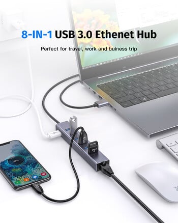 8 в 1 докинг станция USB хъб USB 3.0 предаване на данни Ethernet 5V порт за зареждане Адаптер за лаптоп iMac PC флаш устройства