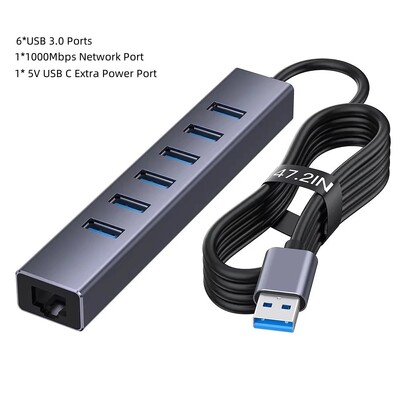 Σταθμός σύνδεσης 8 σε 1 Διανομέας USB USB 3.0 Μετάδοση δεδομένων Προσαρμογέας θύρας φόρτισης Ethernet 5V για φορητούς δίσκους iMac PC