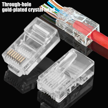 Clear Pass Through RJ45 Cat6/Cat5e конектори Направи си сам кристален край позлатен 8P8C кримпван UTP стандартен Ethernet мрежов модулен щепсел