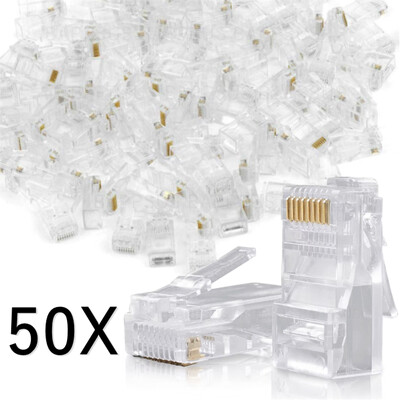 Clar trecere prin conectori RJ45 Cat6/Cat5e DIY Crystal End placat cu aur 8P8C Crimp UTP Standard Ethernet Network Network Plug modular