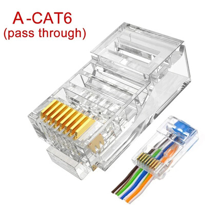 Clar trecere prin conectori RJ45 Cat6/Cat5e DIY Crystal End placat cu aur 8P8C Crimp UTP Standard Ethernet Network Network Plug modular