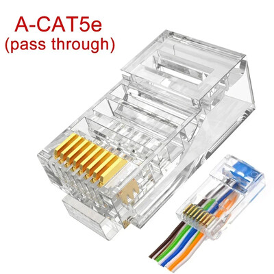 Clar trecere prin conectori RJ45 Cat6/Cat5e DIY Crystal End placat cu aur 8P8C Crimp UTP Standard Ethernet Network Network Plug modular