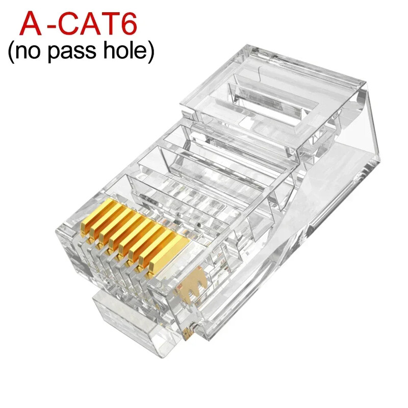 Clar trecere prin conectori RJ45 Cat6/Cat5e DIY Crystal End placat cu aur 8P8C Crimp UTP Standard Ethernet Network Network Plug modular