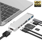 Hub USB 3.1 tip C la Adaptor compatibil HDMI 4K Thunderbolt 3 Hub USB C cu slot pentru cititor SD Usb3.0 TF PD pentru MacBook Air Pro M1