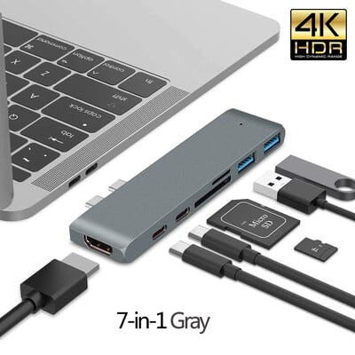 Hub USB 3.1 tip C la Adaptor compatibil HDMI 4K Thunderbolt 3 Hub USB C cu slot pentru cititor SD Usb3.0 TF PD pentru MacBook Air Pro M1