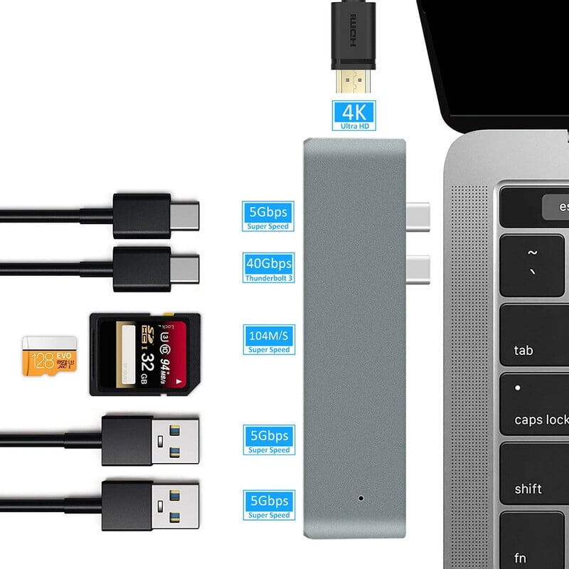 Hub USB 3.1 tip C la Adaptor compatibil HDMI 4K Thunderbolt 3 Hub USB C cu slot pentru cititor SD Usb3.0 TF PD pentru MacBook Air Pro M1