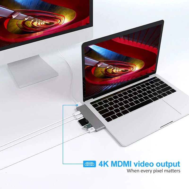 Hub USB 3.1 tip C la Adaptor compatibil HDMI 4K Thunderbolt 3 Hub USB C cu slot pentru cititor SD Usb3.0 TF PD pentru MacBook Air Pro M1