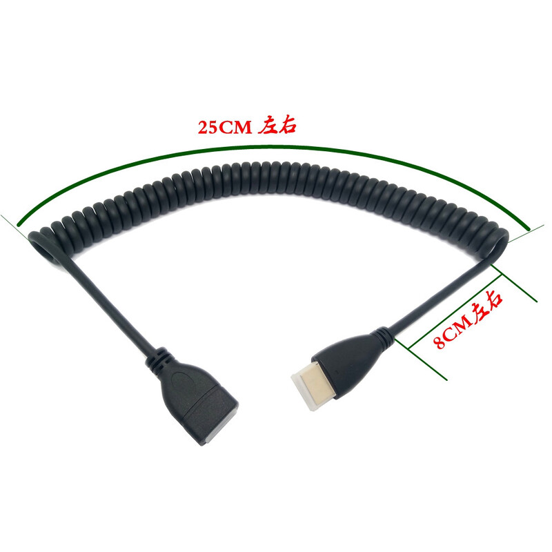 2 m HDMI saderīgs ar labā un kreisā leņķa Mini HDMI un HDMI un mikro HDMI vīrišķais–vīrišķais elastīgais kabelis Stretch Spring Curl V1.4 DSLR