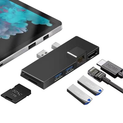 Dock de expansiune pentru Microsoft Surface Pro 4 Hub USB3.0 SD/TF HDMI4K Rj45 Adaptor USB de tip C cu 6 porturi pentru Surface Pro 4/5/6 2018