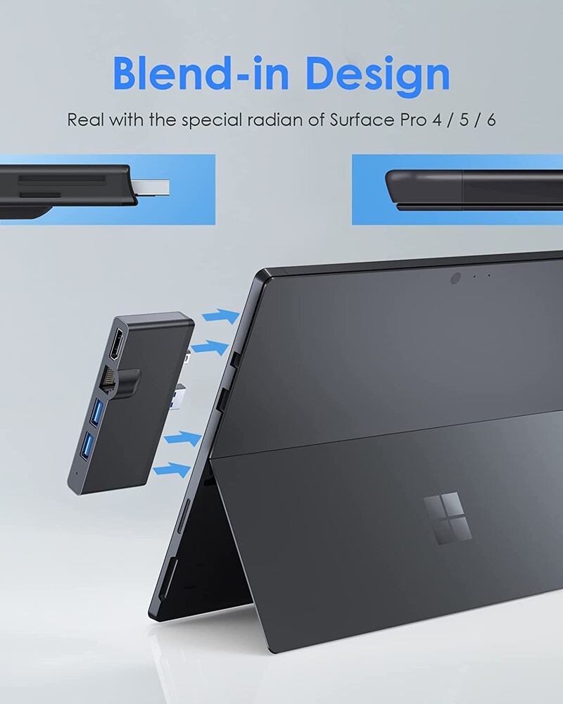 Dock de expansiune pentru Microsoft Surface Pro 4 Hub USB3.0 SD/TF HDMI4K Rj45 Adaptor USB de tip C cu 6 porturi pentru Surface Pro 4/5/6 2018