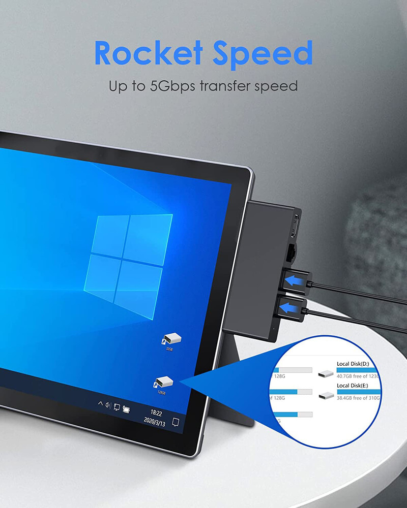 Dock de expansiune pentru Microsoft Surface Pro 4 Hub USB3.0 SD/TF HDMI4K Rj45 Adaptor USB de tip C cu 6 porturi pentru Surface Pro 4/5/6 2018