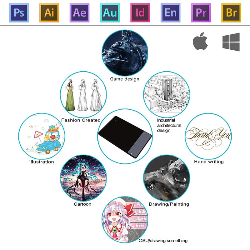 HUION 420 graafikatahvelarvuti, 4x2-tolline mini-joonistustahvelarvuti allkirjapadi digitaalse pliiatsi asendusotsakestega kunstnikule algajale