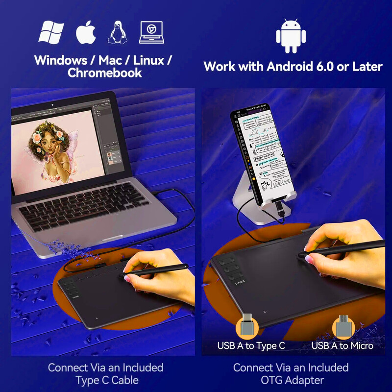 Digitális grafikus rajztábla 8192 Levels Pressure for Android Mac Windows Creation Vázlatfestés Tervezés Online tanfolyam