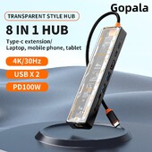 Gopala Arylic 8v1 USB C na HDMI viacportový adaptér s Ethernetom, 100W PD, USB 3.0, USB 2.0, čítačkou TF/SD kariet, USB C Dock