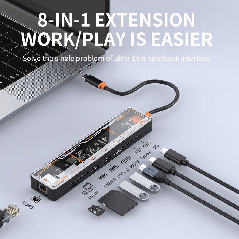 Gopala Arylic 8v1 USB C na HDMI viacportový adaptér s Ethernetom, 100W PD, USB 3.0, USB 2.0, čítačkou TF/SD kariet, USB C Dock