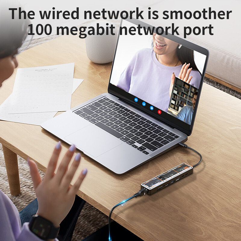 Gopala Arylic 8v1 USB C na HDMI viacportový adaptér s Ethernetom, 100W PD, USB 3.0, USB 2.0, čítačkou TF/SD kariet, USB C Dock