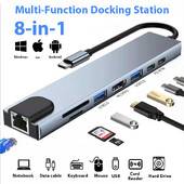 Hub USB 3.0 8 în 1 Porturi multiple USB pentru încărcarea telefonului mobil Cititor de disc U Disc dur pentru MacBook Laptop HP Extender tip C